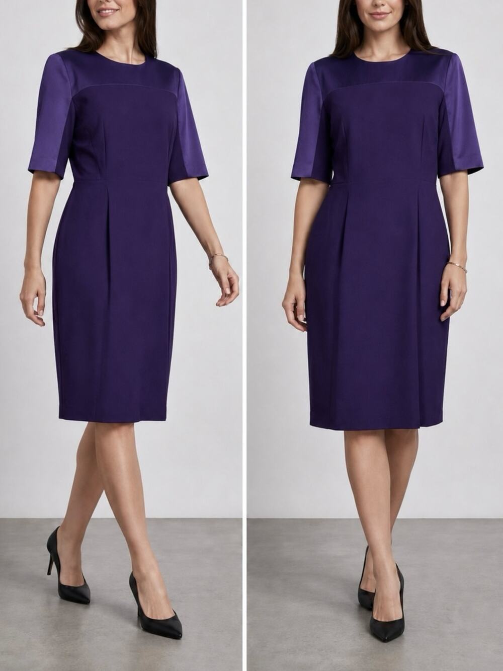 HUGO BOSS Danufa Wool Pencil Dress Plum Purple Pleated Satin Career Office Work